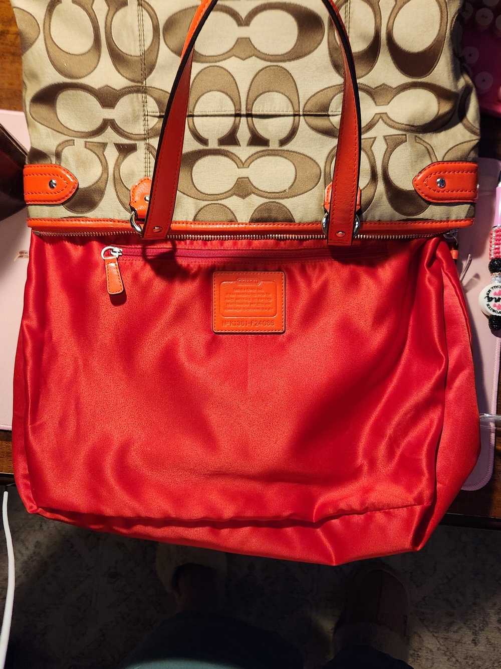 Coach Daisy Outline Signature Canvas Tote with Orange Trim EUC - Picture 6 of 10